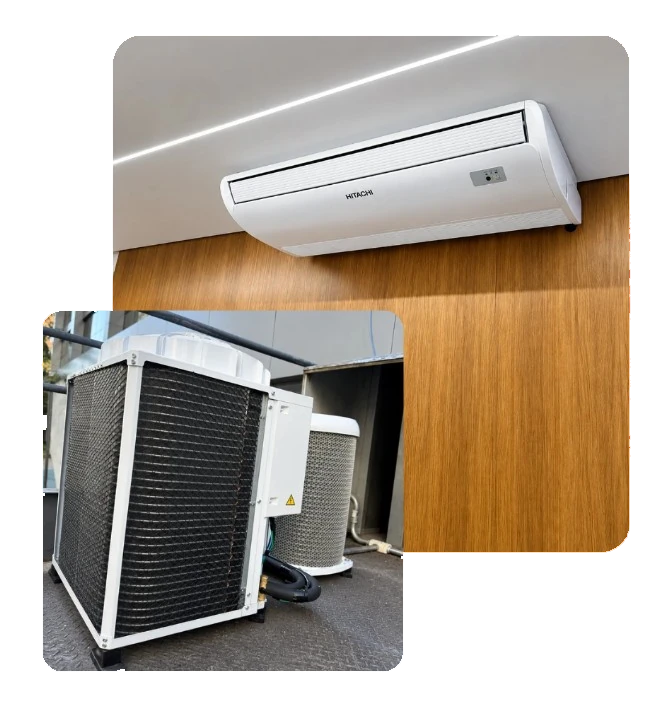 Instalação Hitachi com evaporadora no ambiente interno e condensadoras na área externa